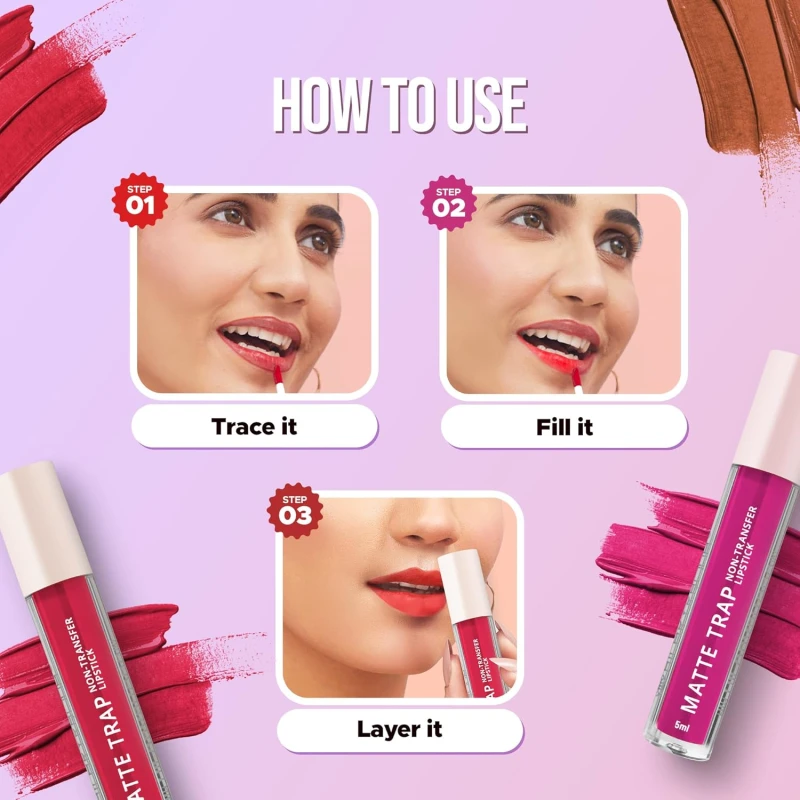 Hilary Rhoda Matte Trap Liquid Lipstick | Non-Transfer & Waterproof Lipstick | 8-Hour Long Stay | Non-Drying Formula | 5ml (Liberal Red - Shade 20) thumbnail 5